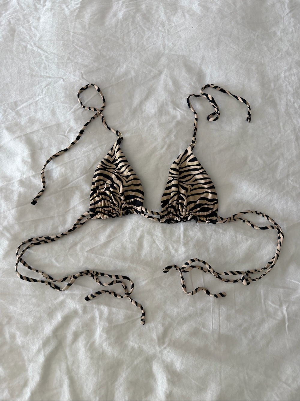 Zebra Print Triangle Bikini Top - Beige/Black